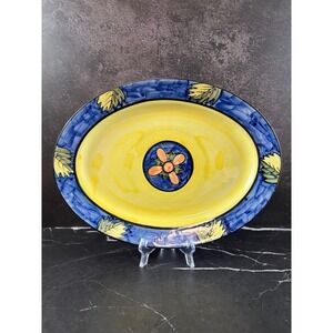 Tabletops Unlimited Deruta Oval Serving Platter Yellow Blue 13 1/4in